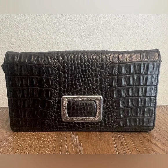 Brighton Black Croc-Embossed Crossbody Bag - Picture 2 of 11